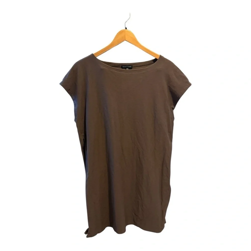 EILEEN FISHER Womens mini tshirt dress Chocolate Brown Short Sleeve Dress Large